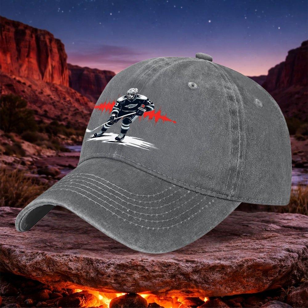 Vintage Ice Hockey Player Unisex Washable Baseball Cap Black Casual Outdoor Hat for Sports Camping Hiking Fishing