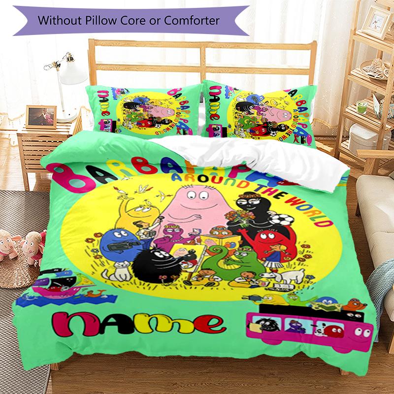 3pcs Custom Name Barbapapa Bedding Set Duvet Cover Closure Includes 1 Duvet Cover & 2 Pillowcases for All Seasons Bedroom Decor