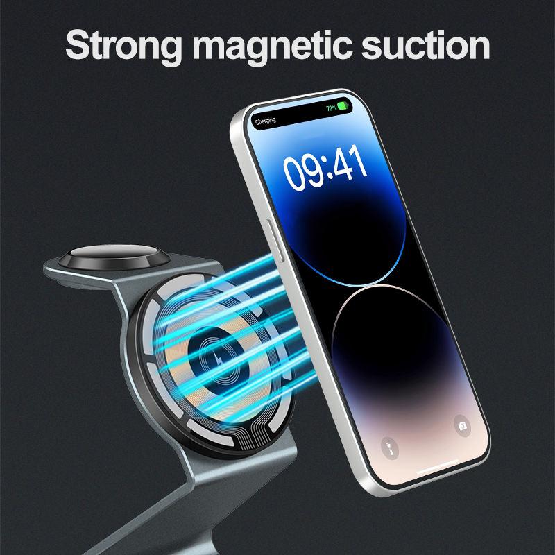15w All In One Portable 3 In 1 Magnetic  Wireless Charger Multifunction 15W Fast Charging Dock Transparent Design Vertical Charger