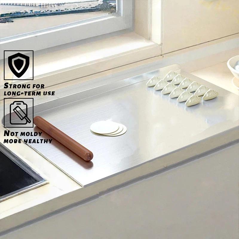 201 Stainless Steel Large Cutting Board Food Safe Baking Mat Durable Pastry Board for Dough Kneading Home Kitchen Baking