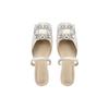 Grape mother 2025 spring and summer new square head shallow mouth Muller single shoes flash diamond square buckle half drag sandals women's thick heel