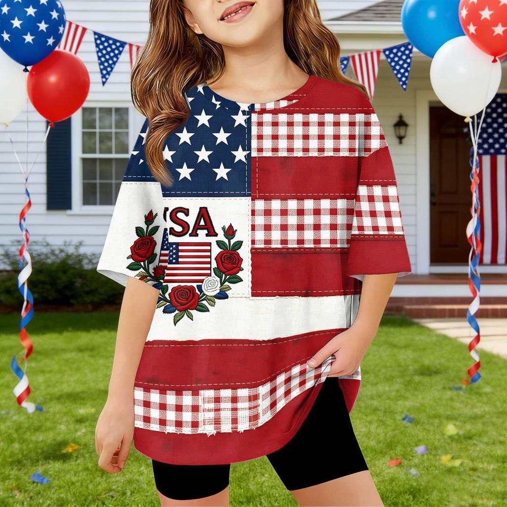 Kids Independence Day Print Round Neck Short Sleeve Casual T-shirt