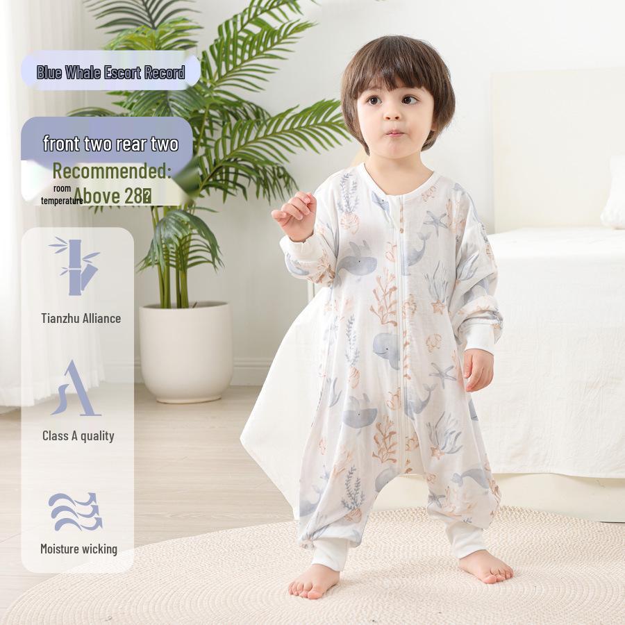 A-grade Gauze Baby Sleeping Bag - Lightweight, Split-Leg, Zippered Anti-Kick Quilt for Summer 100 (height 85-95cm)