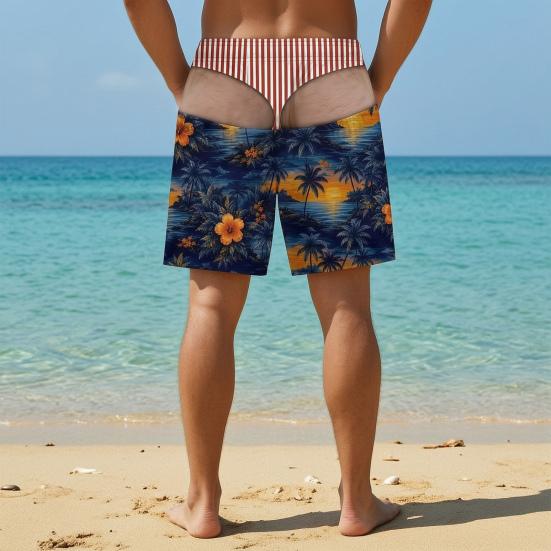 Activewear for Water Sports Men Hairy Booty Shorts, 3D Butt Print Beach Elastic Waist Board Shorts Funny Patriotic Swim Trunks Summer Vacation