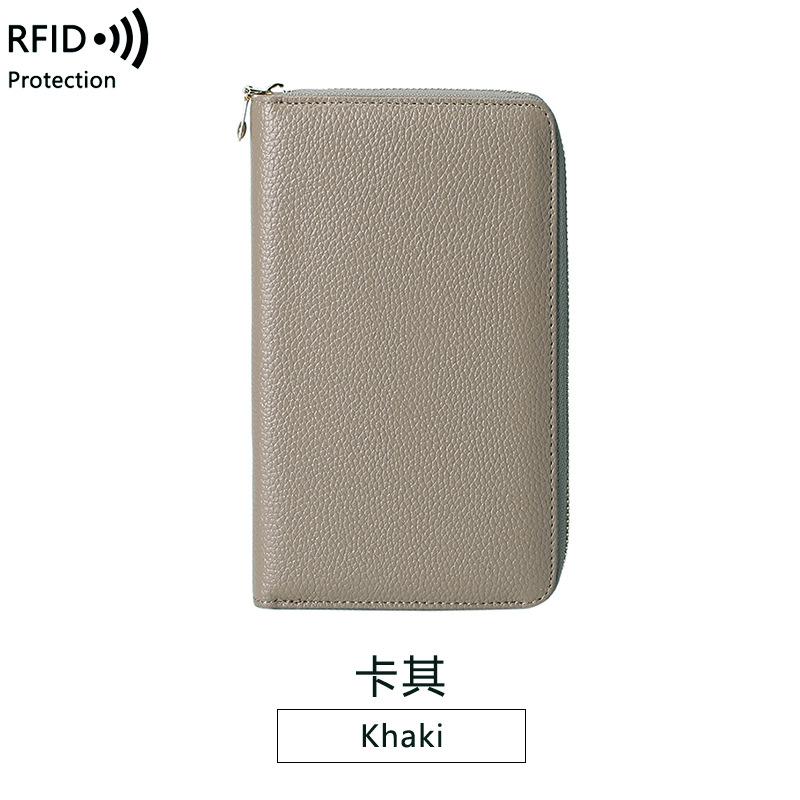 New anti-magnetic women's wallet first layer cowhide long zipper passbook bag large capacity leather passport wallet