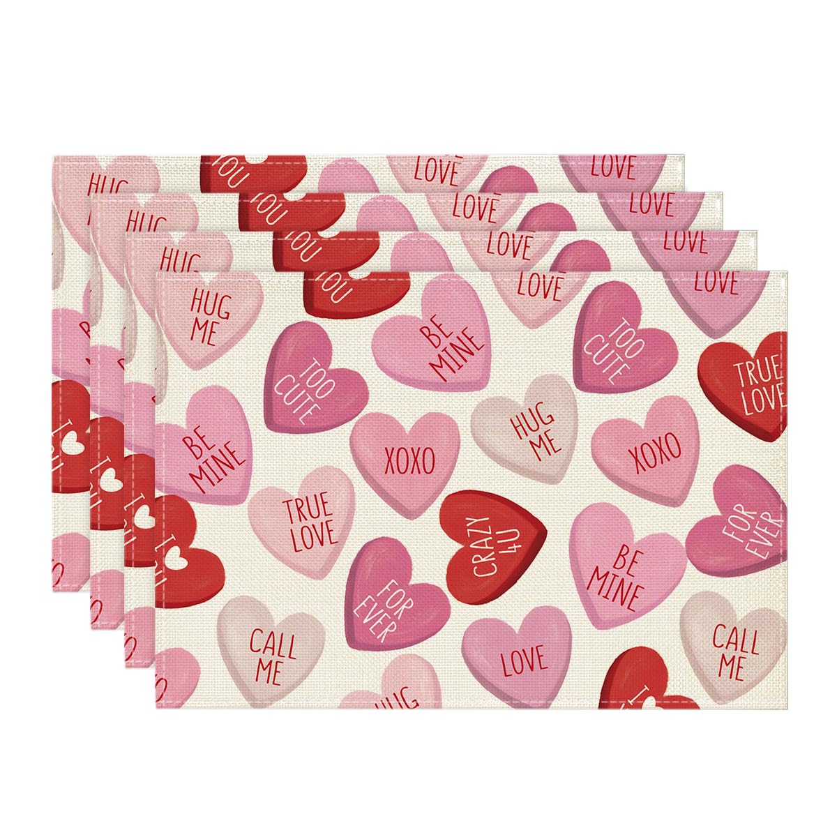 

Pink True Love Heart Candy Valentine Placemats Set of 4, 12x18 Inch Seasonal Table Mats for Party Kitchen Dining Decoration Rectangular 4 Pcs, 12 x 18