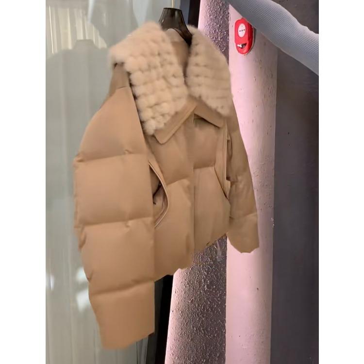 Pluss Størrelse Lat Stil Stor Pelskrage Vattert Dun Bomullsjakke Dame Vinter Kort Løs Jakke