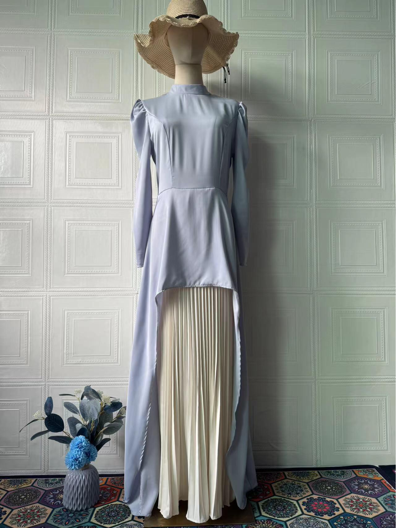 

Элегантное европейское и американское лоскутное длинное платье - Коллекция 2025 S светло-синий