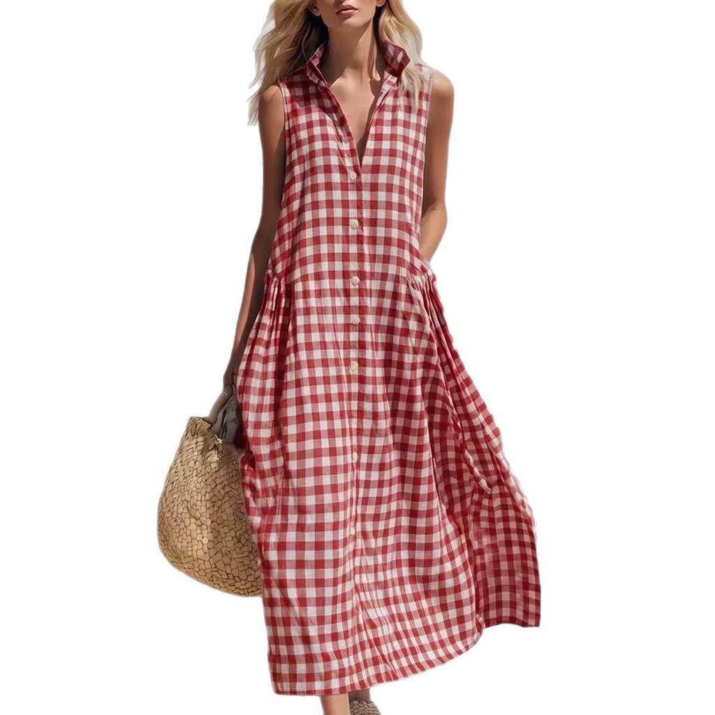 European and American Summer New Dresses Are Loose and Comfortable Sleeveless Plaid Women's Clothing