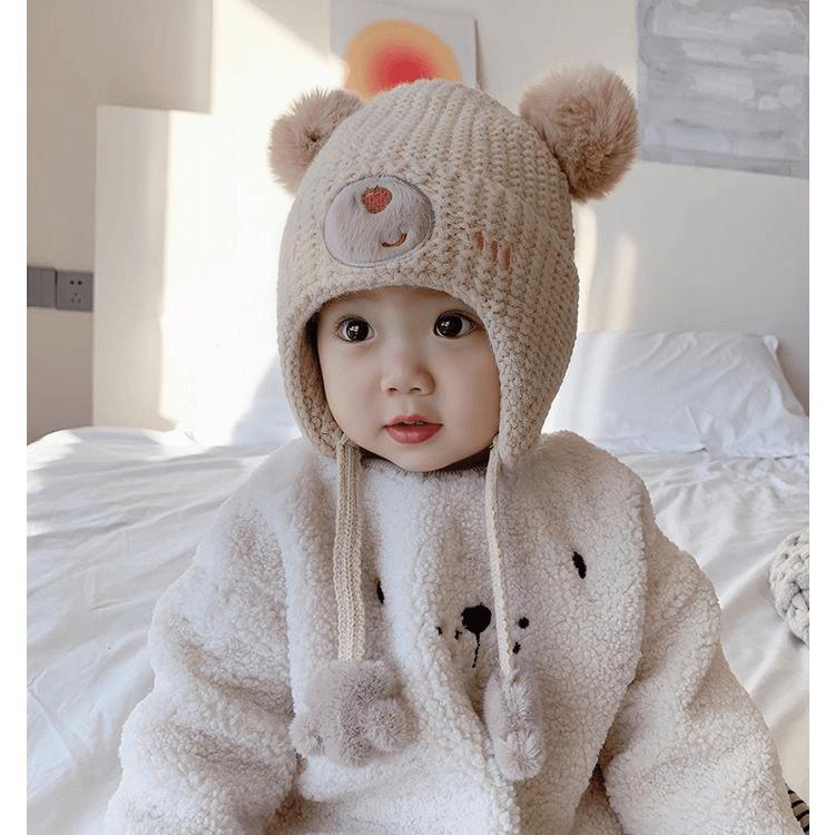 Baby Knit Hat Winter Warmth For Toddlers With Earmuffs And Wide Brim Shield