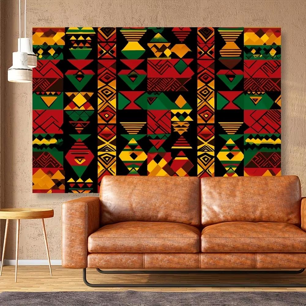 

African-Style Vibrant Geometric Pattern Wall Tapestry Eye-Catching Room Decor Wall Hanging Artwork for Interior Decoration 29x37in