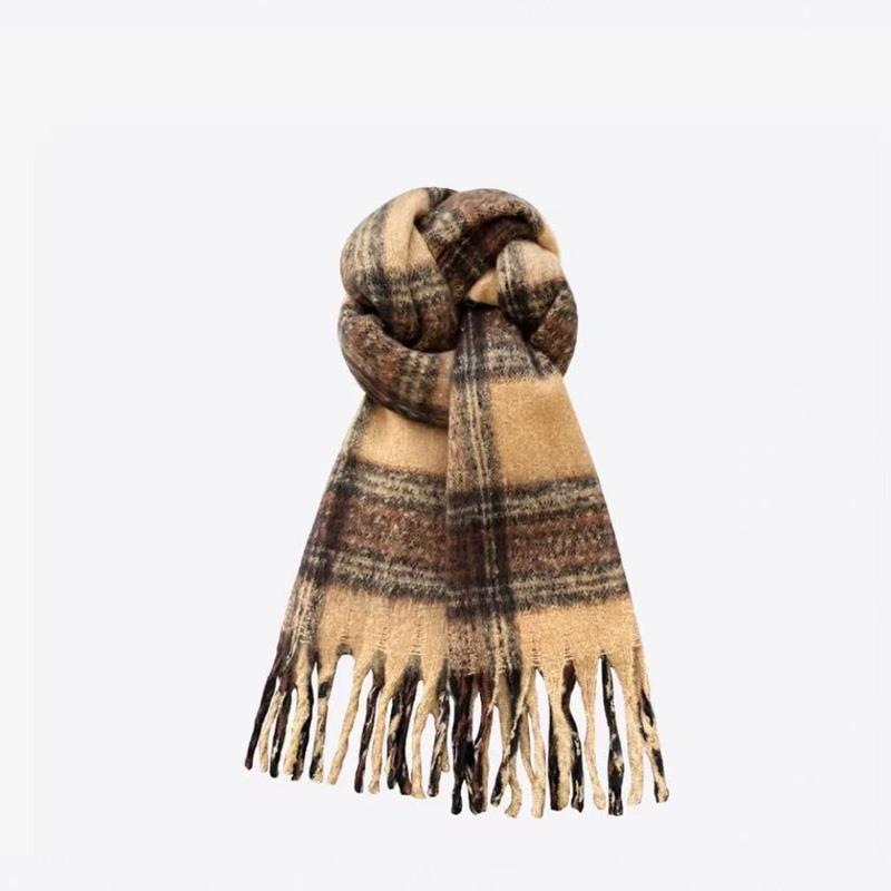 Black And White Plaid Printed Scarf Women'S Autumn And Winter Polyester Fiber Scarf Fashionable And Versatile Warm Neck Shawl