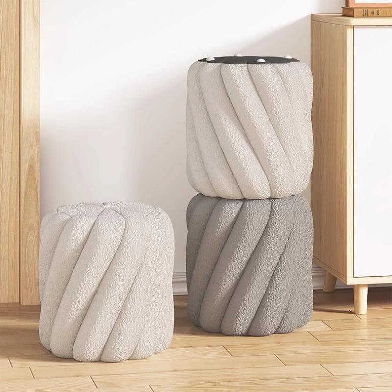 Design Simple Accordion Chair Household Sofa Foot Pedal Living Room Small Round Replacement Shoe Stools Light Luxury Furniture