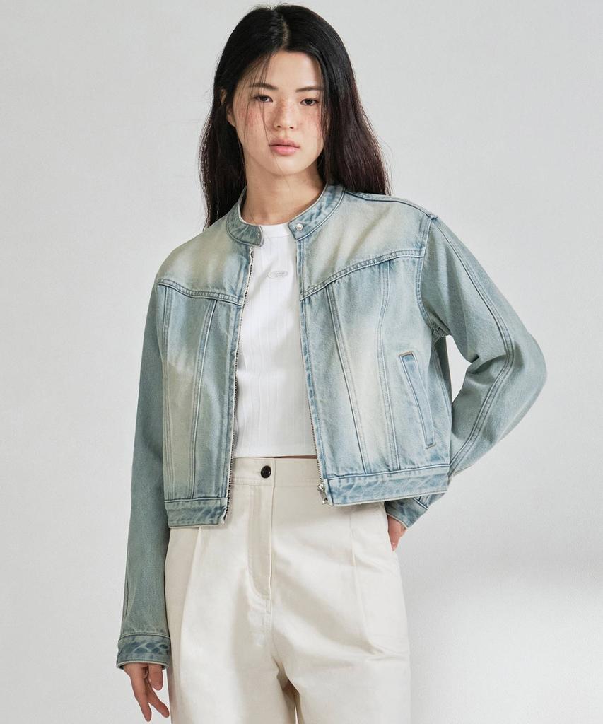 Covernat Woman Women'S Zip-Up Biker Denim Jacket Blue