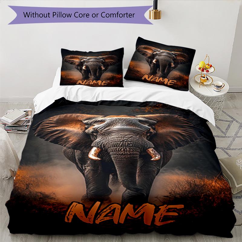 3pcs Custom Name Elephant Bedding Set Duvet Cover Closure Includes 1 Duvet Cover & 2 Pillowcases, Soft and Comfortable for All Seasons.