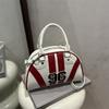 New Japanese Style Faux Leather Boston Bag for Women, Trendy Handheld Shoulder Crossbody Purse, Racing Style Bowling Handbag CLE
