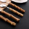 16 Pezzi Posate con Manico in Bambù Naturale Set di Stoviglie in Acciaio Inossidabile Coltello Forchetta Cucchiaio Set di Stoviglie Completamente in Bambù Naturale