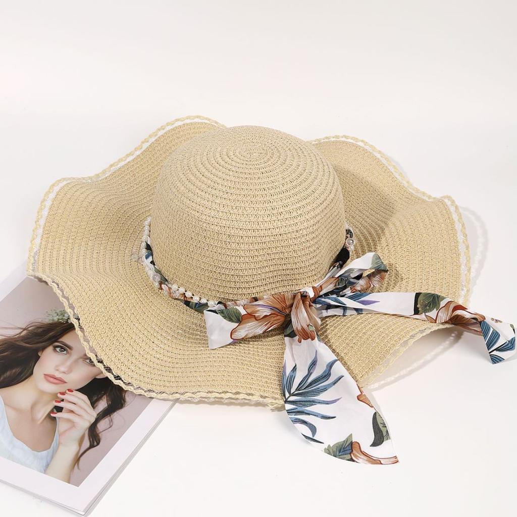 Small Fresh Pastoral Style Bow Streamer Straw Hat Women's Summer Travel Elegant Big Brim Basin Hat Sunshade Sun Protection Hat