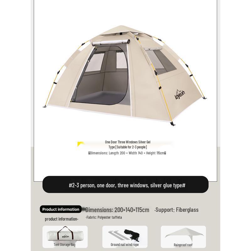 3-4 Person Fully Automatic Camping Tent, Thickened and Rainproof, Single/Double Layer