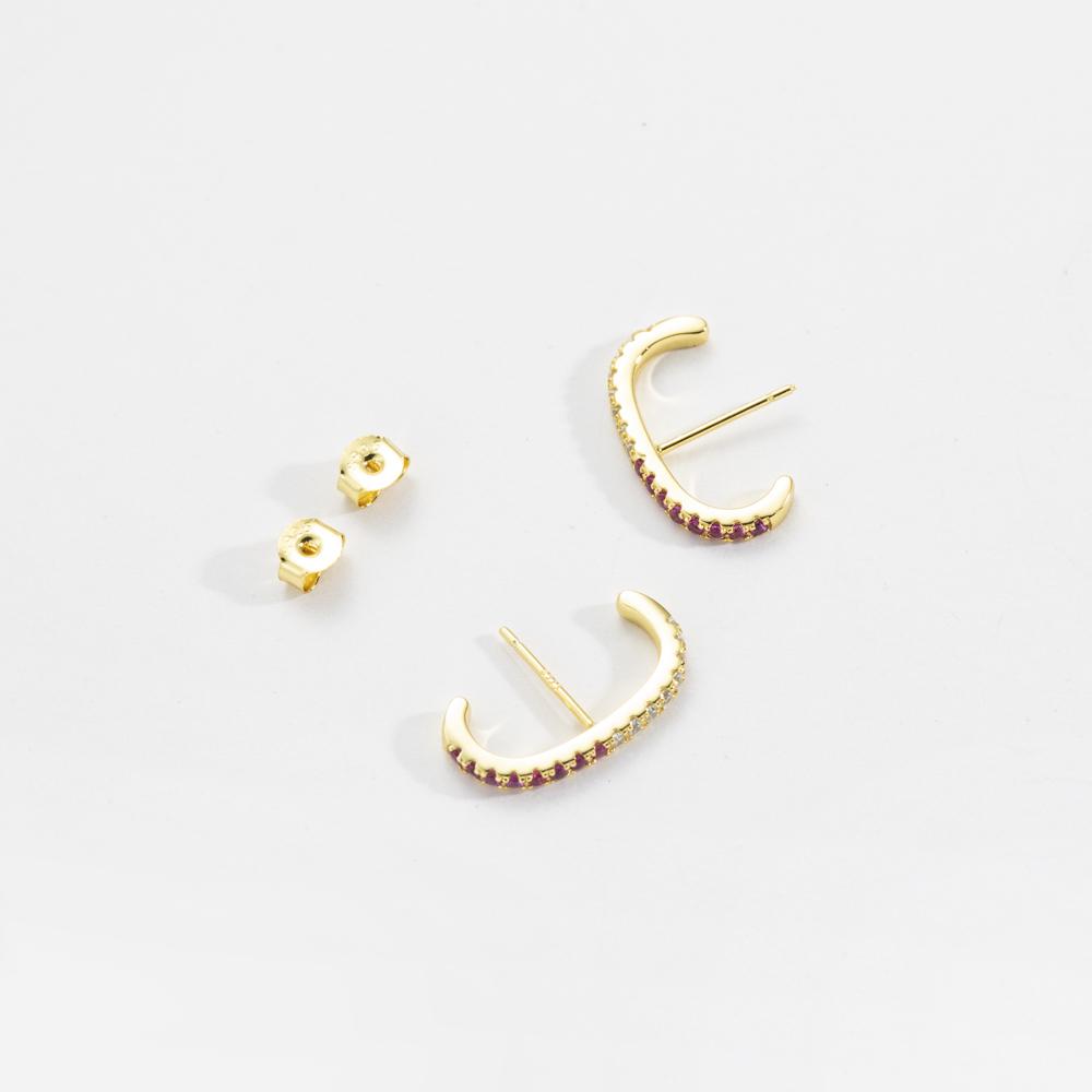 ANDYWEN 925 Sterling Silver Gold Red Green Stud Earring Line Piercing Women Fine Jewelry Rock Punk