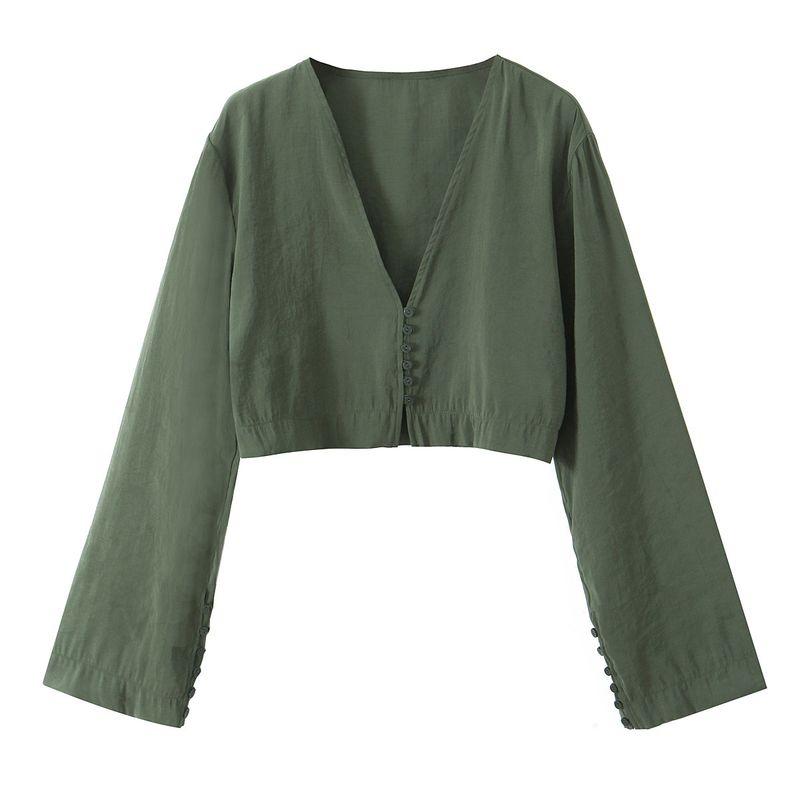 

Kaslead New Arrival Women s Clothing Fashion Style Fashion All-Match Minimalist 2 Colors Vertical Short Shirt 4661110 Army Green L