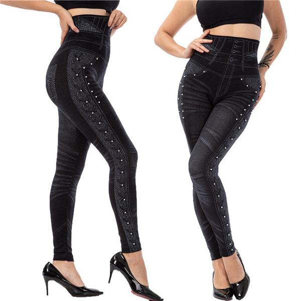 Imitation Denim Jeans Leggings Fashionable Printed Denim Leggings Stretch Fit Hip Lifting Pants