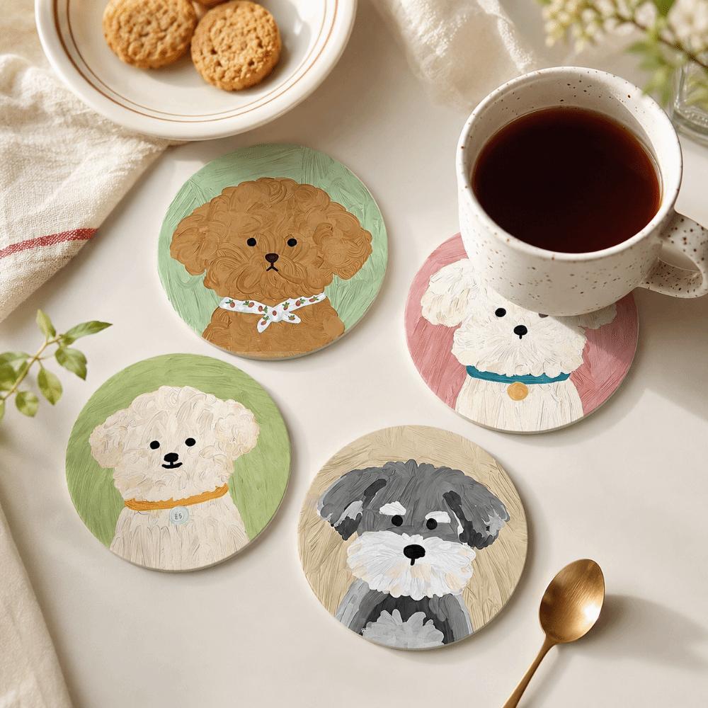 4/6pcs Round Wooden Cat Coaster Waterproof Insulation Pad Sweet Coffee Cup Mat For Coffee Table