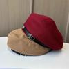 British Retro Belt Buckle Beret Children Autumn and Winter Polished Woolen Painter Hat Casual Versatile Fashionable Bud Hat