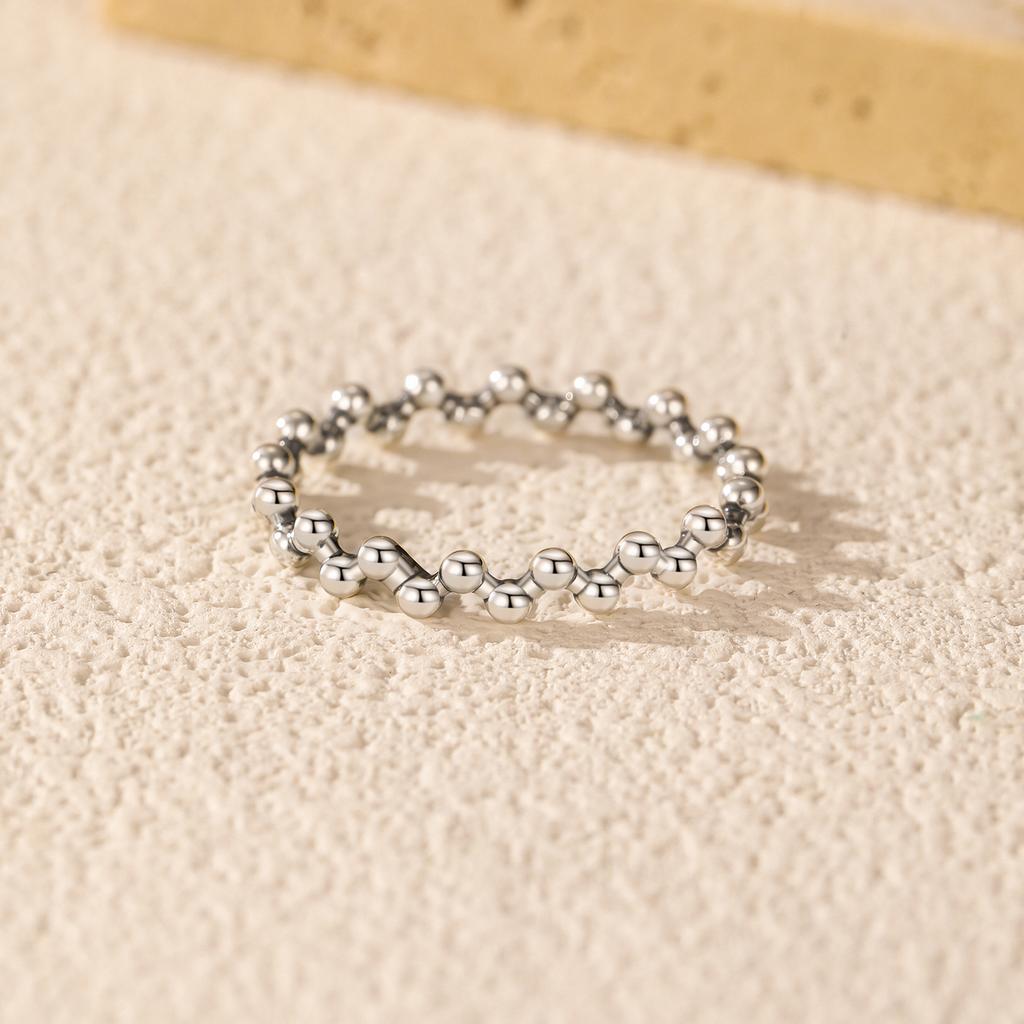 Anillos de Plata de Ley 925 con Cuentas Irregulares Vintage para Apilar Diariamente Anillos de Dedo Para Mujeres Joyería Fina Regalos