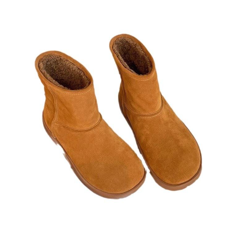 Leather Thick-soled Suede Leather Warm Snow Boots Women's Winter Velvet Cotton Shoes Women's Winter 2025 Muffin Bottom Thickened