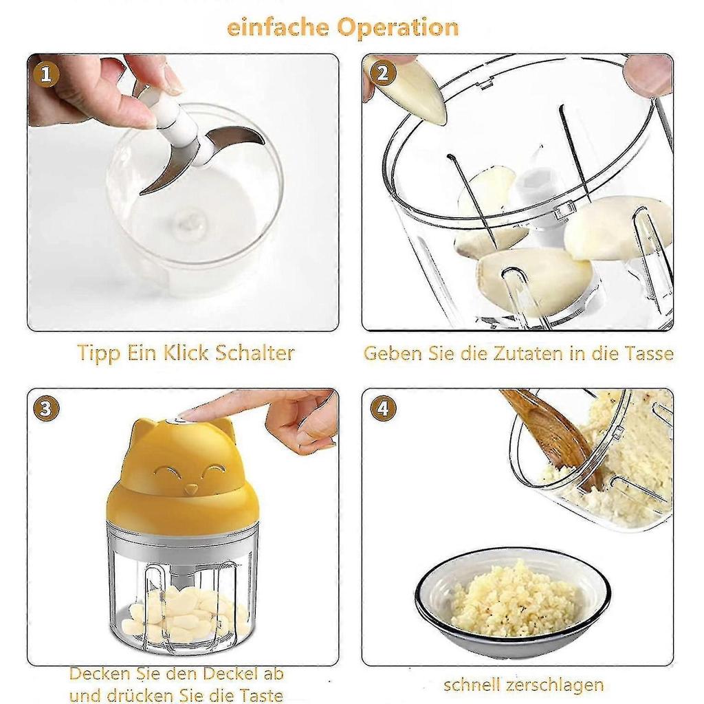 Electric Chopper, 250 Ml Wireless Portable One Button Operation For Garlic, Chilli, Vegetables(yellow)