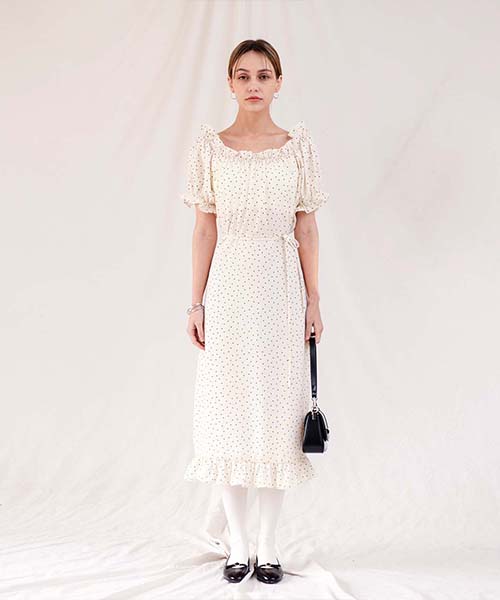 PLUNASTUDIO Frill Dot Dress - Ivory