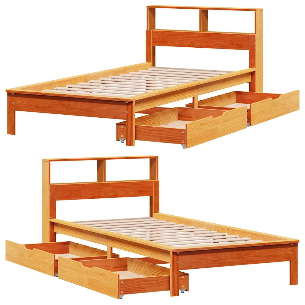 Solid Wood Bed with Shelf Without Mattress Wax Brown 100 x 200 cm