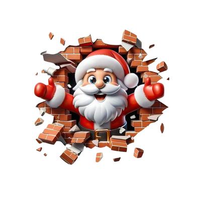 Christmas Creative Visual Effect Broken Wall Cartoon Sticker Festive Atmosphere Living Room Home Decoration Wall Sticker