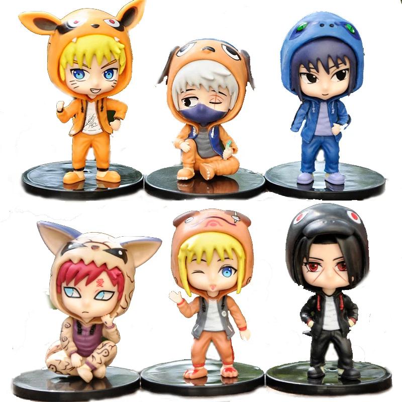 

6Pcs/Set Q Ver. Naruto Anime Figure Wear Hoodie Cosplay Toy Gaara Uzumaki Naruto Kakashi Itachi Action Figurines Model Doll Gift