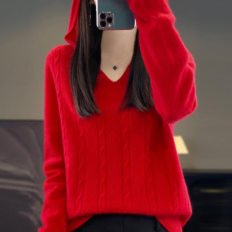 Women Knitted Hoodie 100% Wool Sweater MODERN NEW SAGA Winter Knitted Pullover Sweatshirt Soft Warm Wool Sweaters Jumper Knit Top