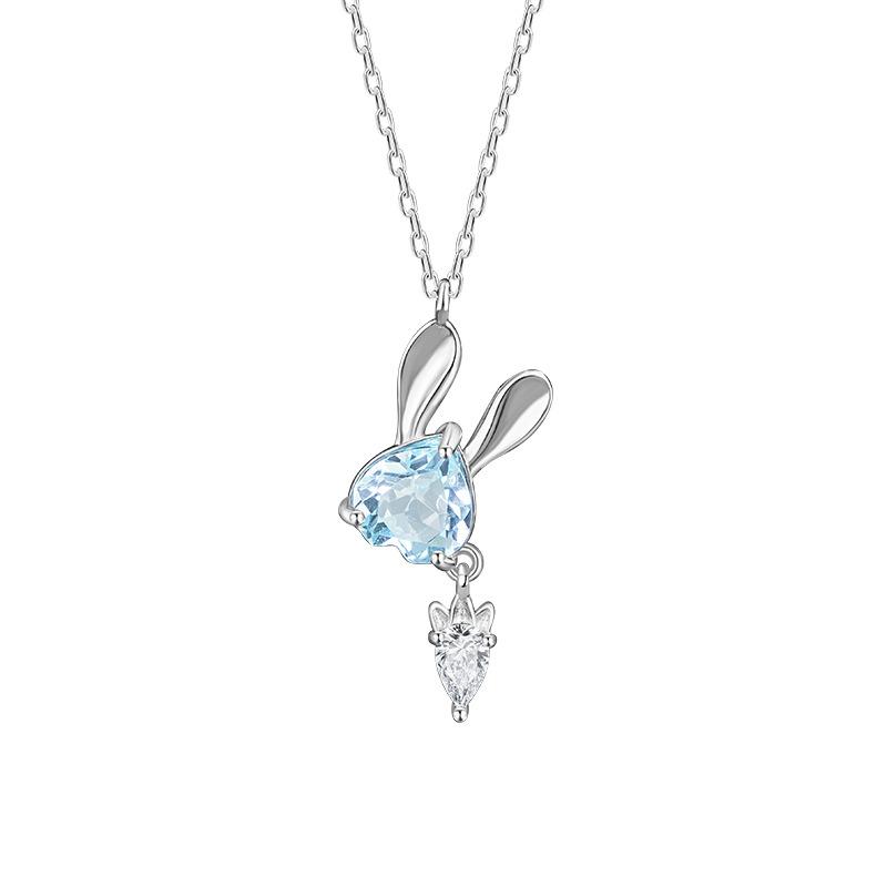 Natürlicher Quarzkristall süße Kaninchen Halskette s925 Sterling Silber eingelegt mit Liebe Granat Topas Nischen-Design Schlüsselbein Kette Damen