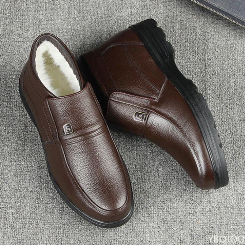 Winter Men's leather Shoes High top casual cotton Boots Wool warm comfortable shoes Fashion light Male boots Botas Homme
