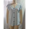 Womens V Neck Eyelet Embroidered Blouse With Short Flutter Sleeves Casual Button Down Top