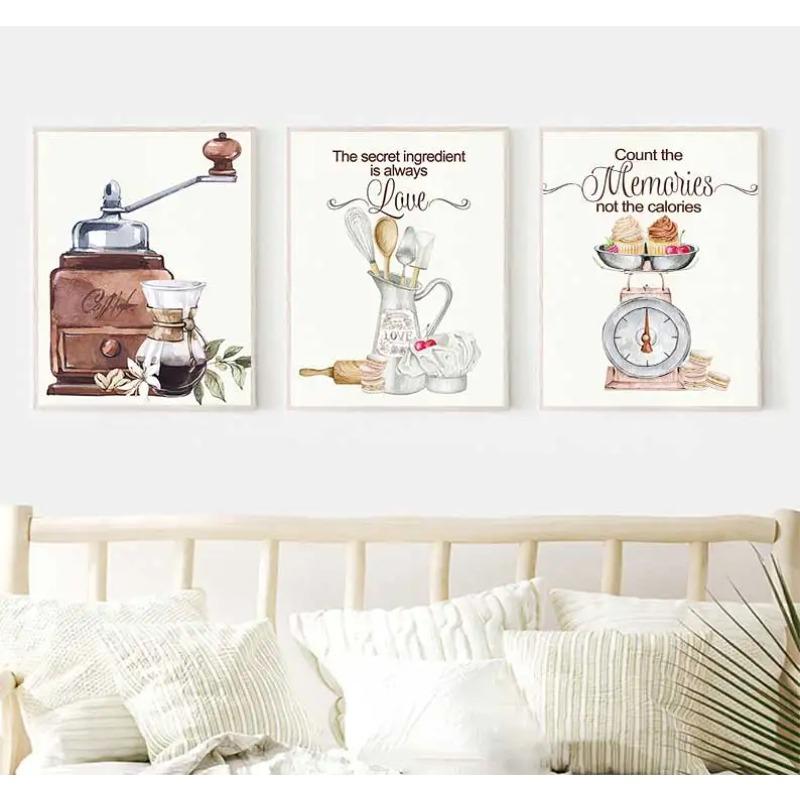 Ice Coffee Loves Kitchen Soft Canvas Painting Nordic Wall Newspapers and Printing Wall Images of Coffee Bar Decoration