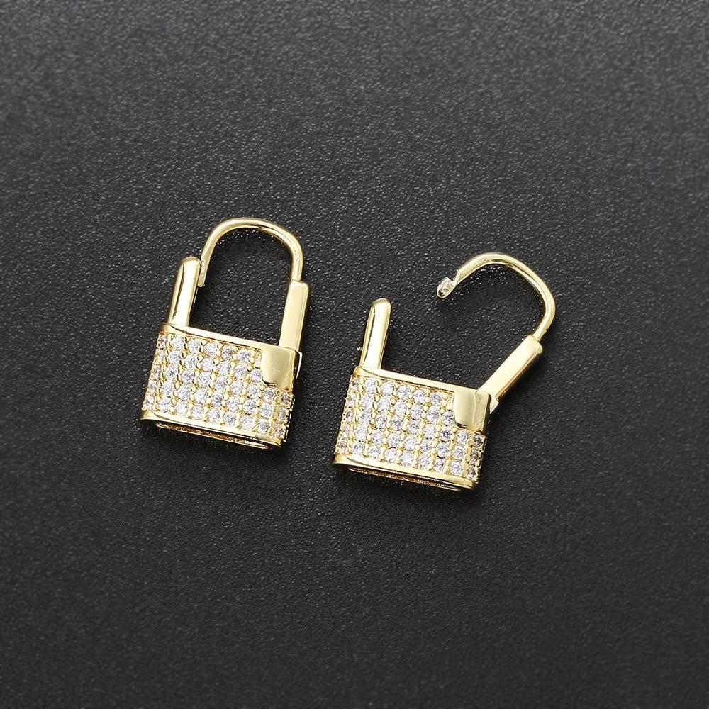 Lock Hoop Earrings for Women Fashion Personality Iced Out Cubic Zirconia Gold Color Female Ear Jewelry Dropship Suppliers OHE031