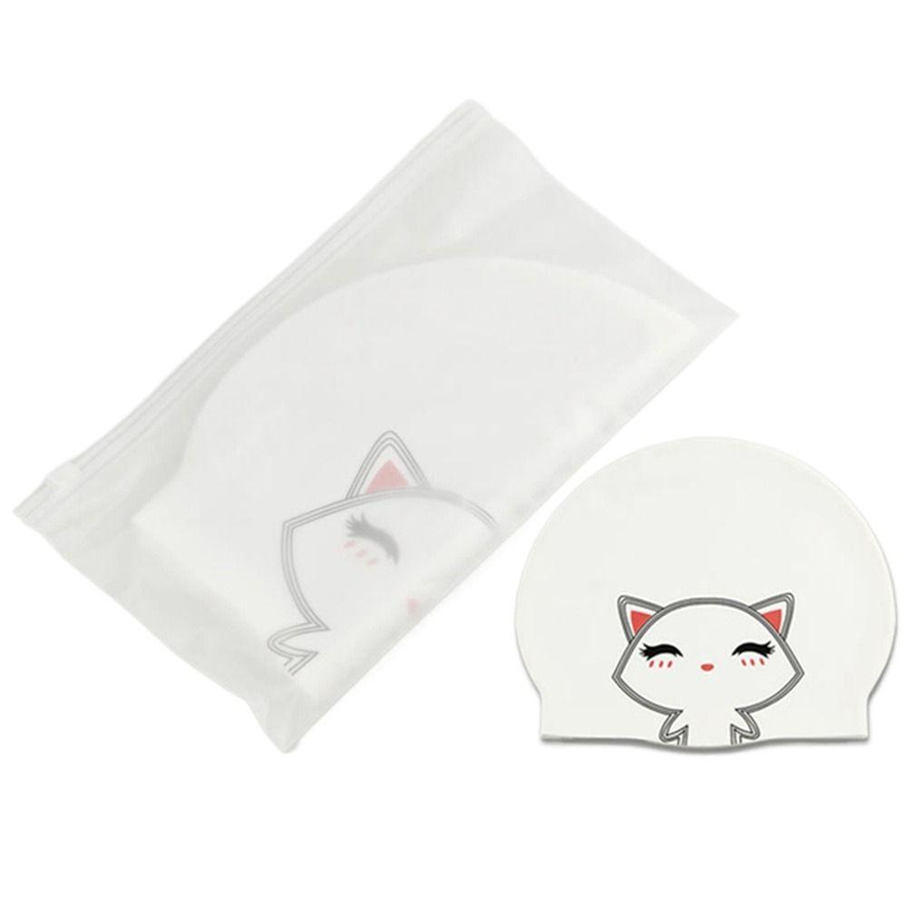 Damen Cartoon Katze Silikon Wasserdicht Verdickt Tauchhaube Schwimmbadkappe Badekappe
