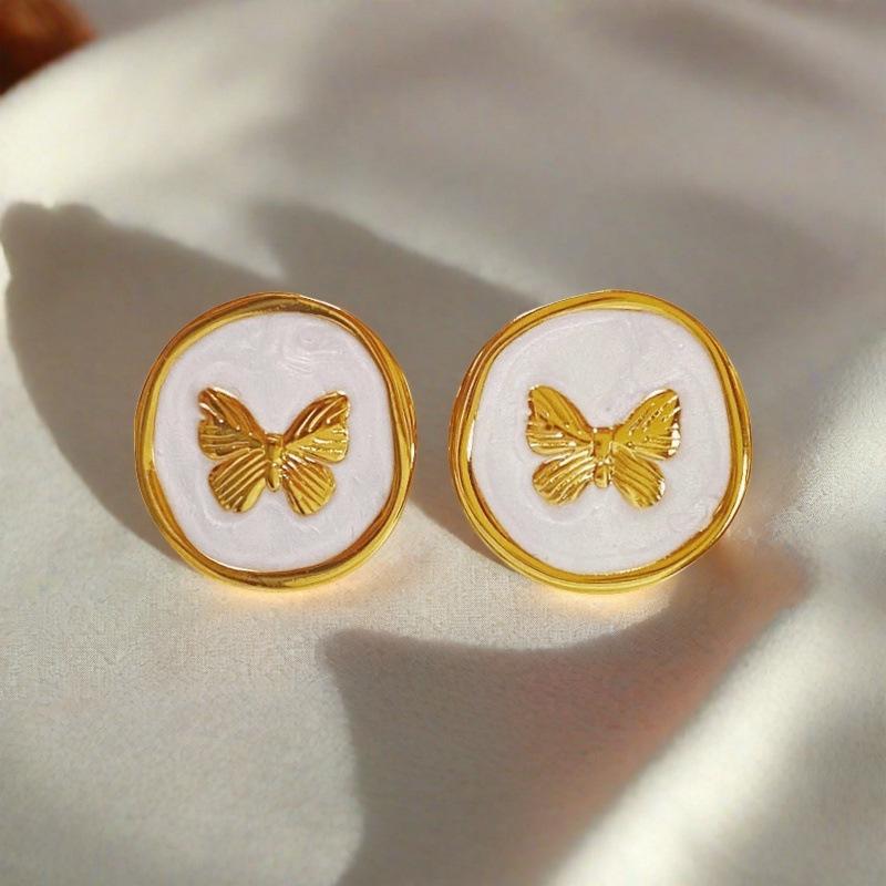 French Enamel Drip Oil Earrings: Stainless Steel, Irregular, Titanium Women's Luxury
