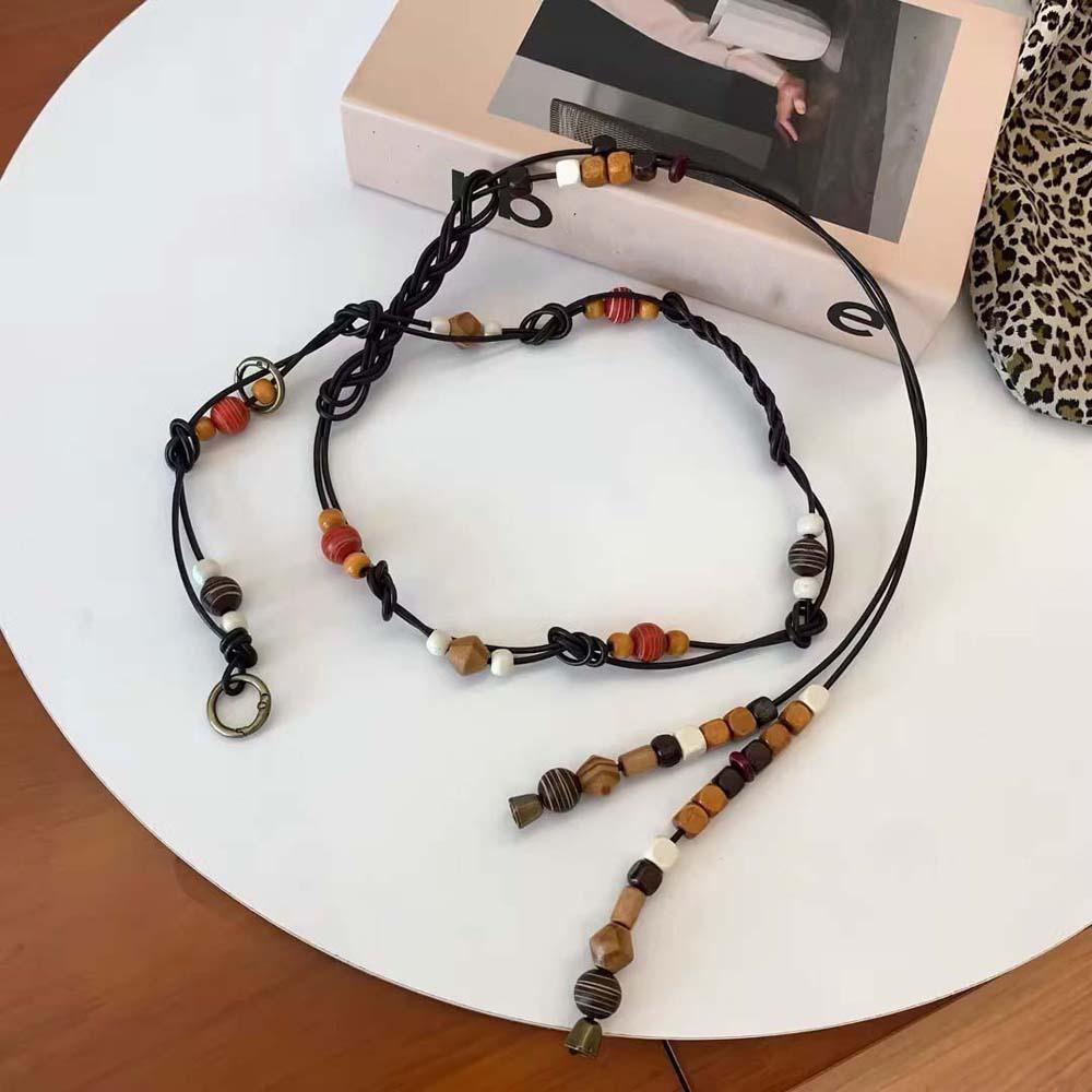 Adjustable Wood Beads Belt PU Retro Tassel Waist Chain Ethnic Style Weaving Waistband  Cool Girls