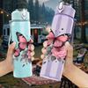 1PC Pink Butterfly Flower Art Print 750ml Color Plastic Sports Water Bottle Leakproof Flip Straw Lid Suitable for Sports Office Home Use