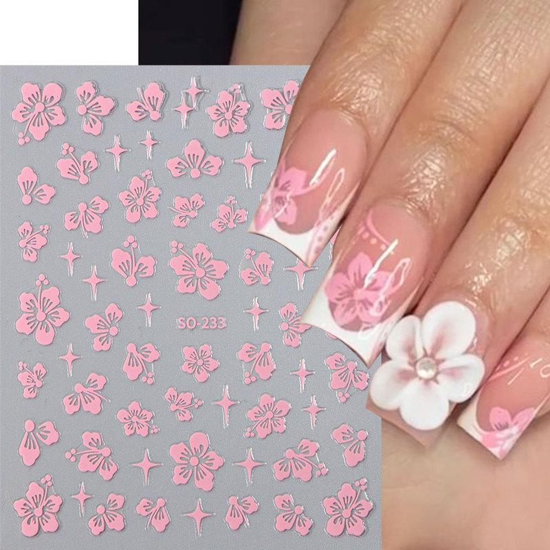 4 buc Autocolant Nail Art Floare Hibiscus 3D Alb Roz Floral Decal Y2K Auriu Argintiu Petală DIY Romantic Autoadeziv Decor Manichiură