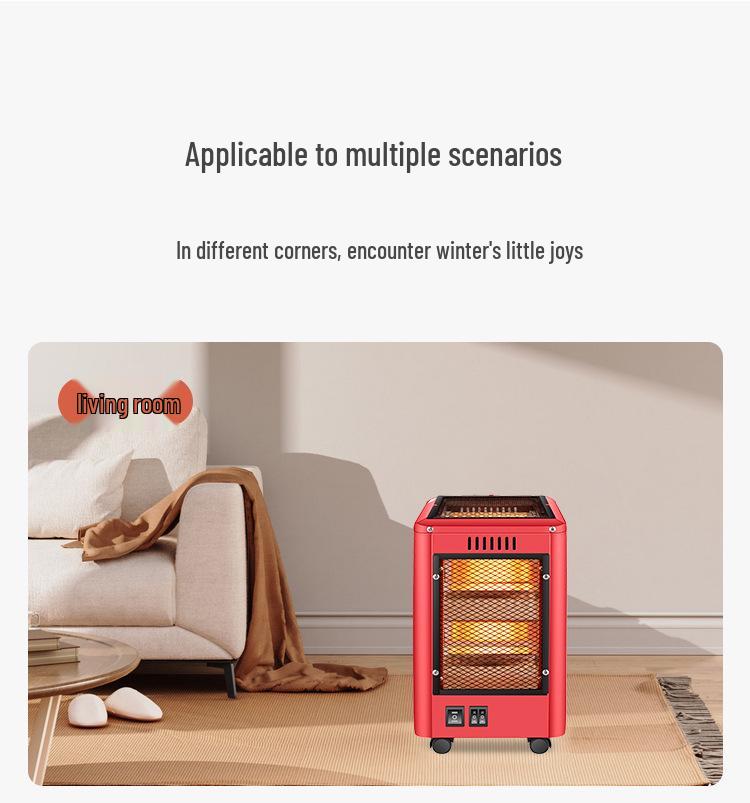 Silent Movable Five-Sided Quartz Tube Electric Fireplace Heater