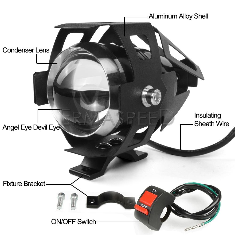 Waterproof Motorcycle Headlight 3000LM 125W Led Fog Light Spotlight with Switch Motorbike E-Bike Scooter Car Work Light