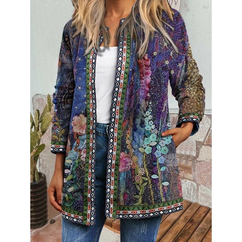 Women S Vintage Ethnic Print Plus Size Open Front Jacket