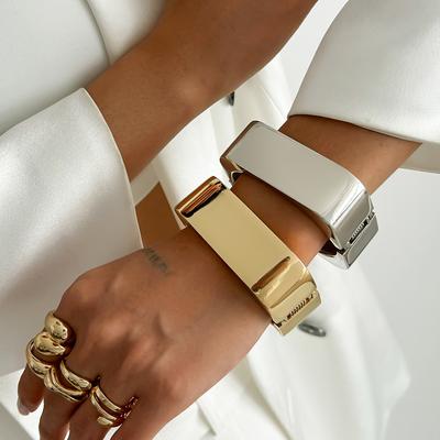 Exaggerated Punk Square Irregular Wide Spring Bracelet Fashion Statement Geometric Cuff Bangles Women Hip Hop Vintage Jewelry Accessories Party Gift